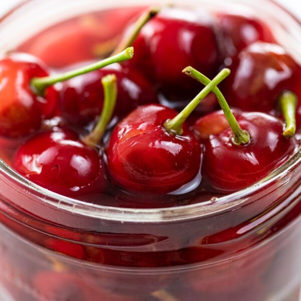 homemade maraschino cherries in a glass jar