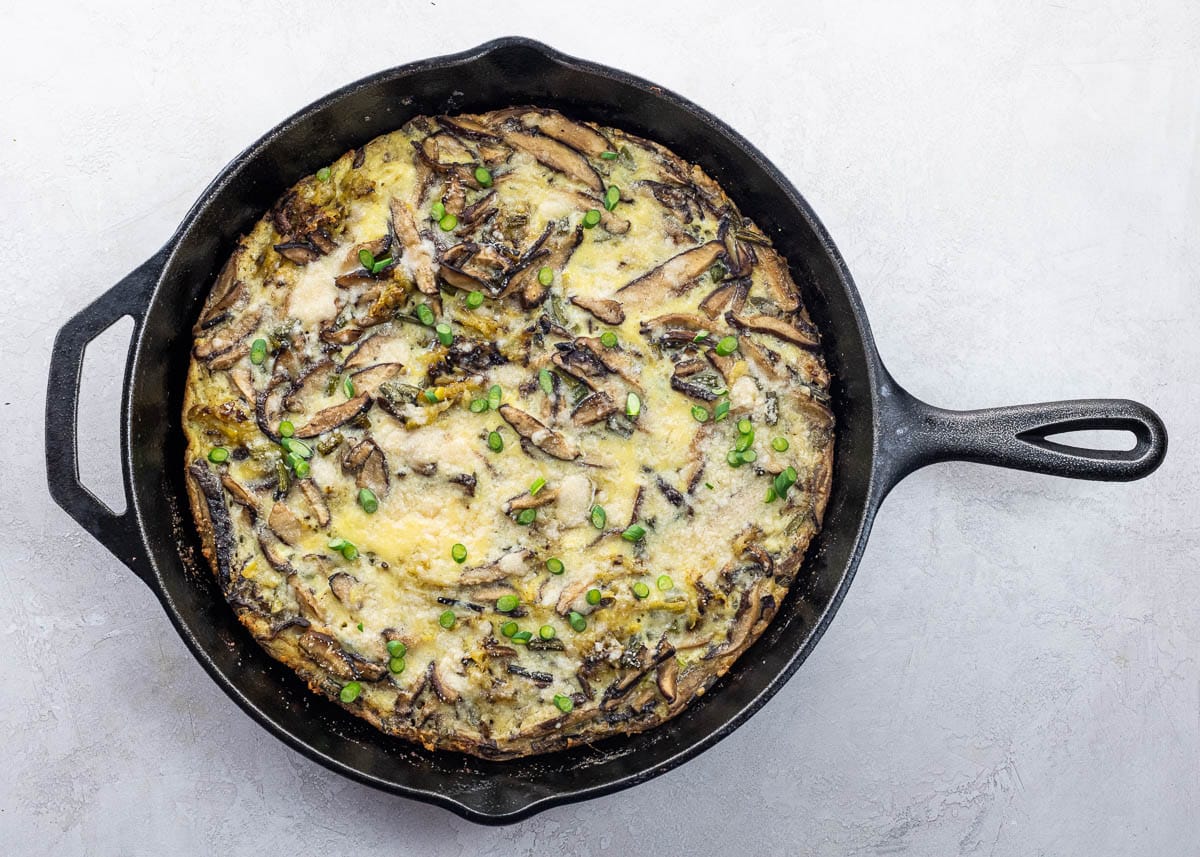 a frittata in a cast iron pan