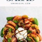 burrata caprese salad with nectarines on a serving plate