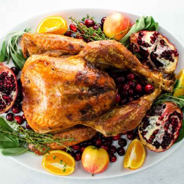 Free range turkey on a platter for Best Thanksgiving Recipes