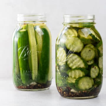 two jars of spicy refrigerator pickles