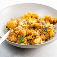 tofu curry with cauliflower in a bowl