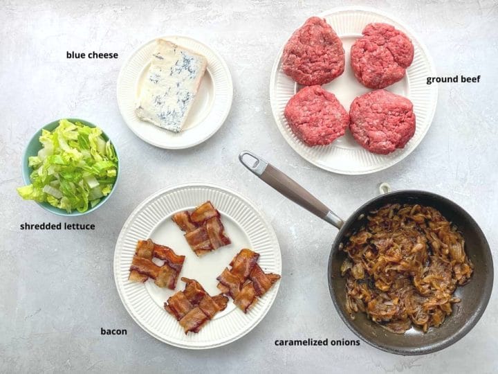 Bacon Weave Blue Cheese Burgers with Caramelized Onions Umami Girl