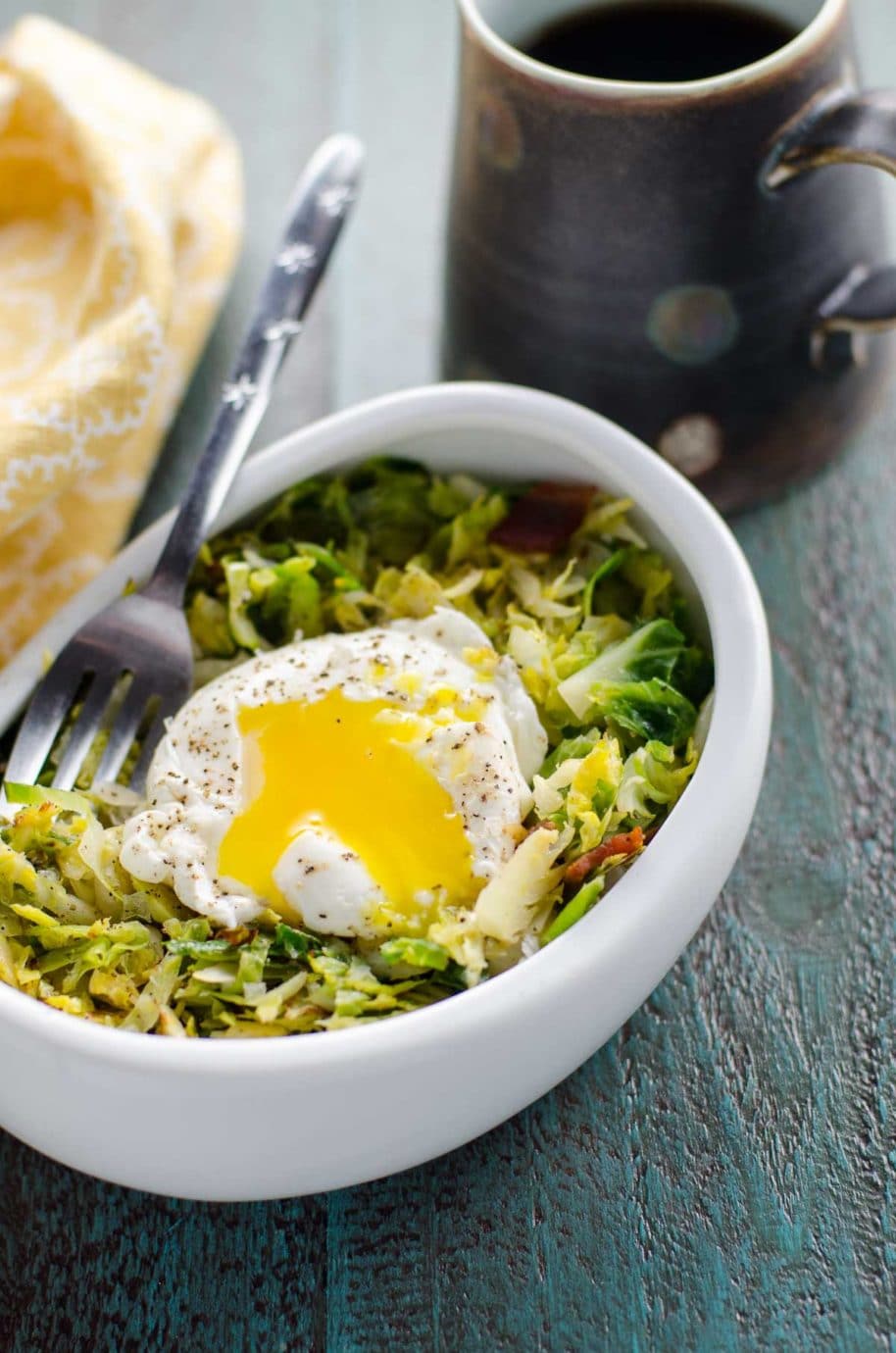 Brussels Sprouts Hash with Bacon and Poached Eggs Umami Girl