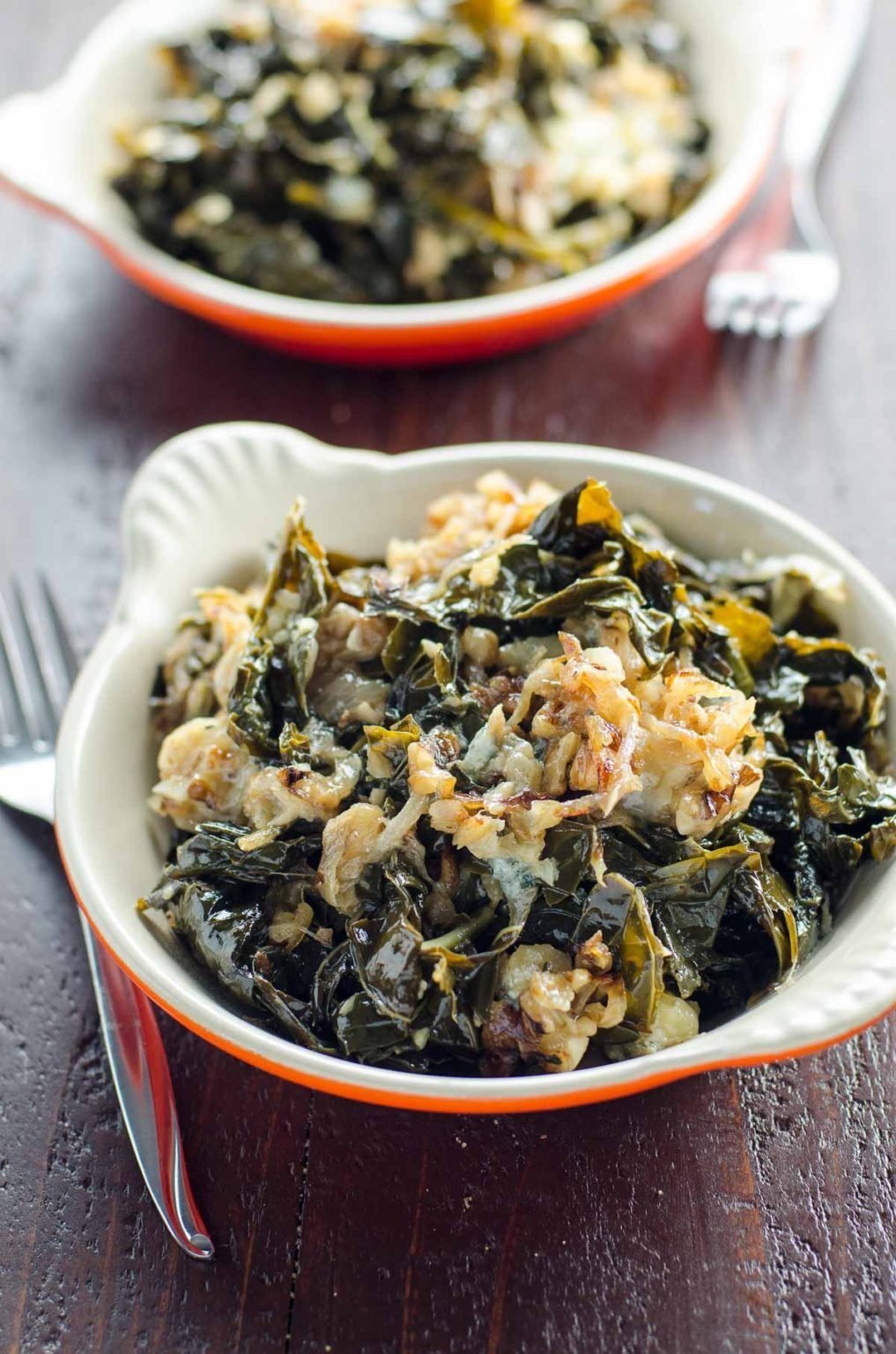 Braised Kale with Caramelized Onions & Blue Cheese Umami Girl