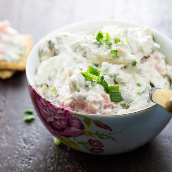 lox spread in a bowl and on crackers