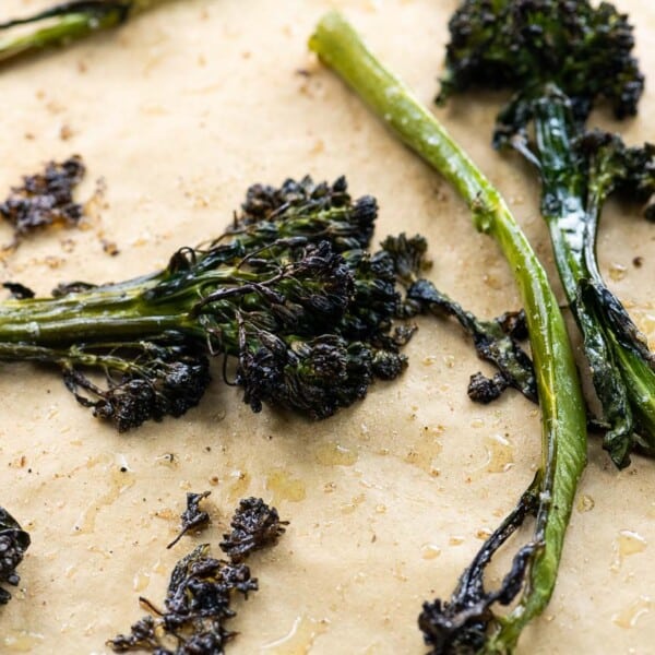 crispy broccolini roasted to perfection on a sheet pan