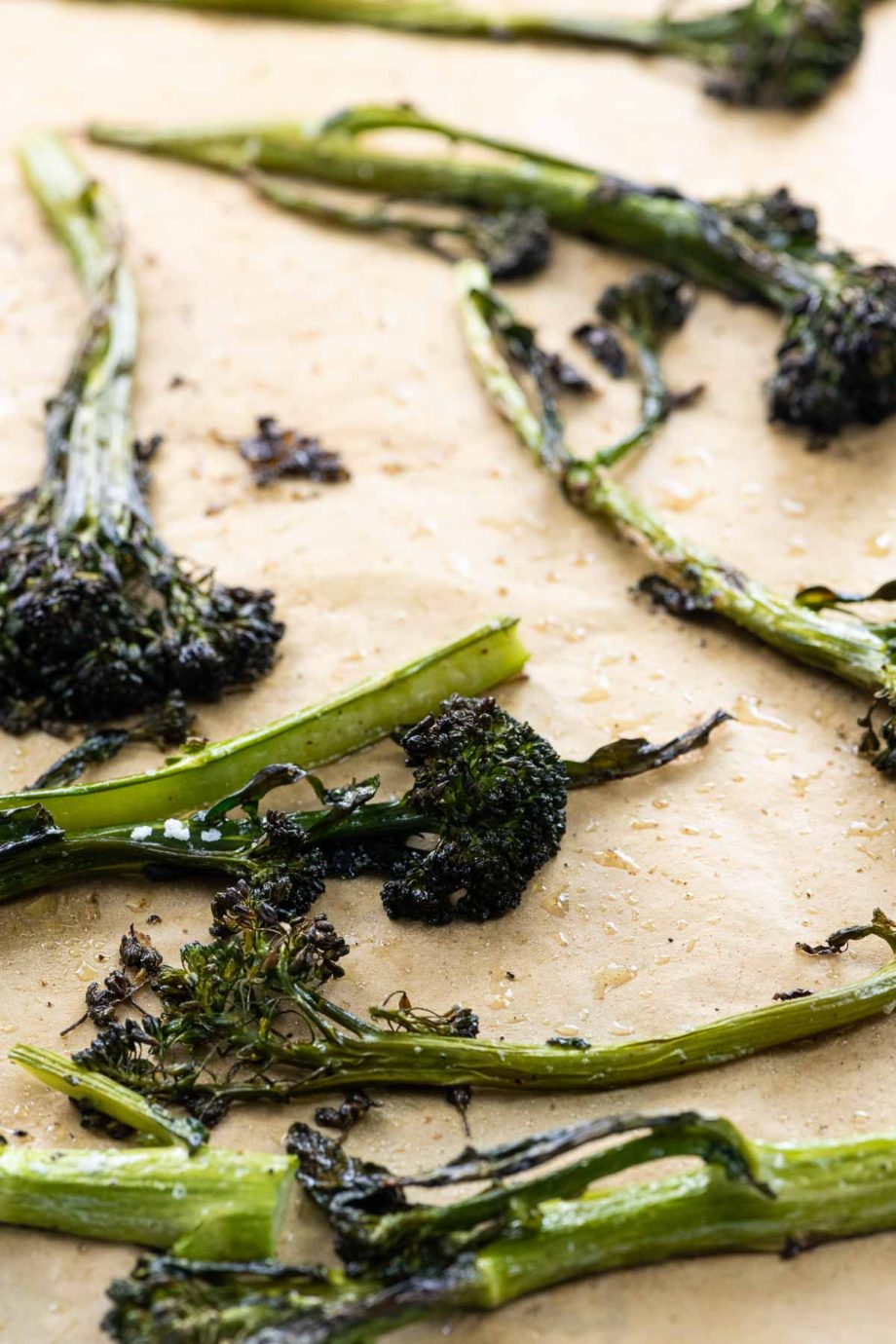 crispy broccolini roasted to perfection on a sheet pan