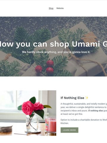screenshot of umami girl shop