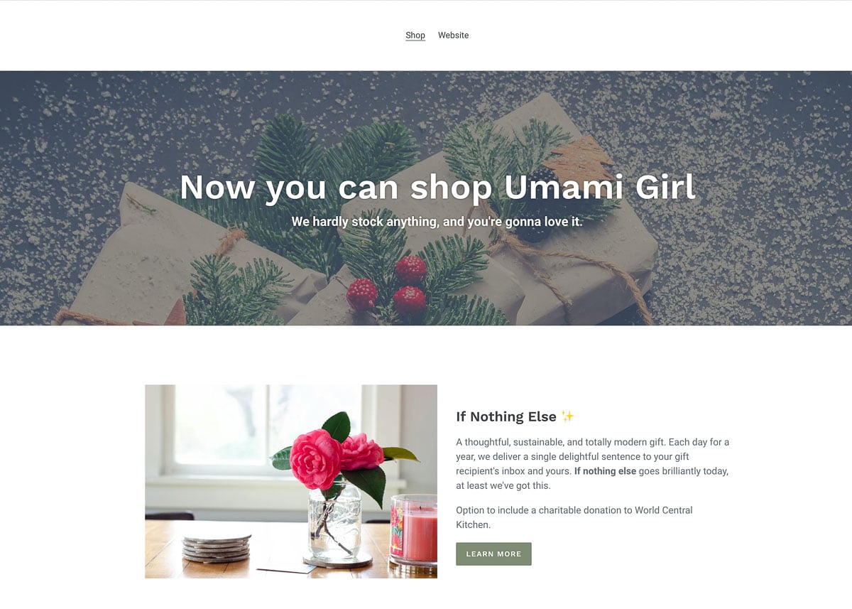 screenshot of umami girl shop