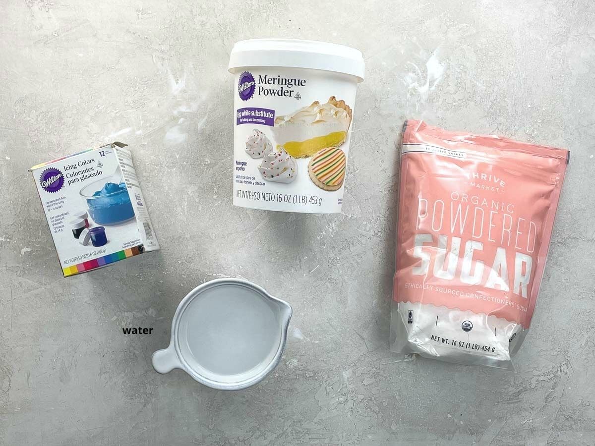 ingredients for royal icing made with meringue powder