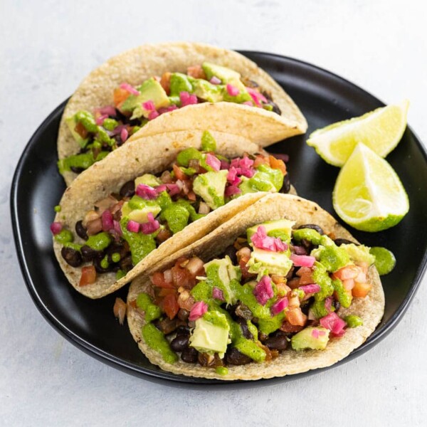 black bean vegan tacos on a plate
