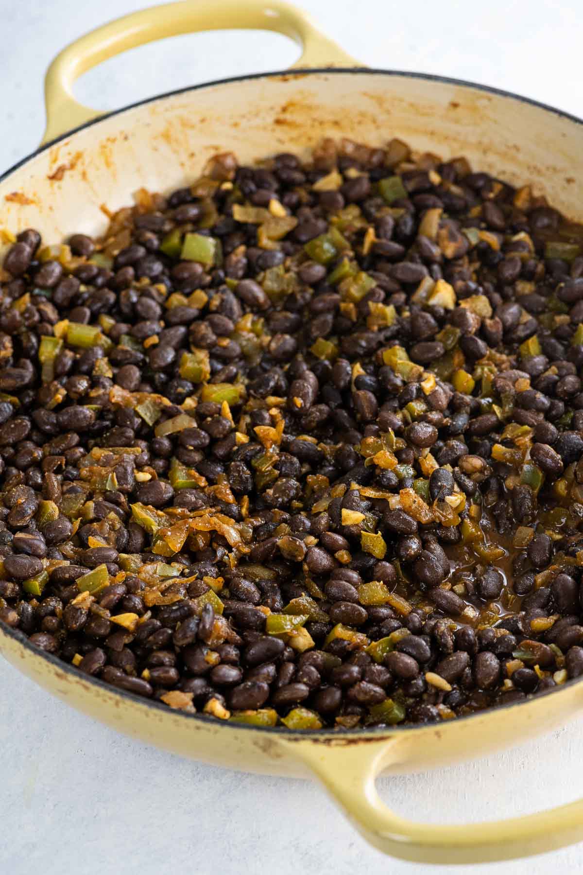 black beans for tacos in a pan