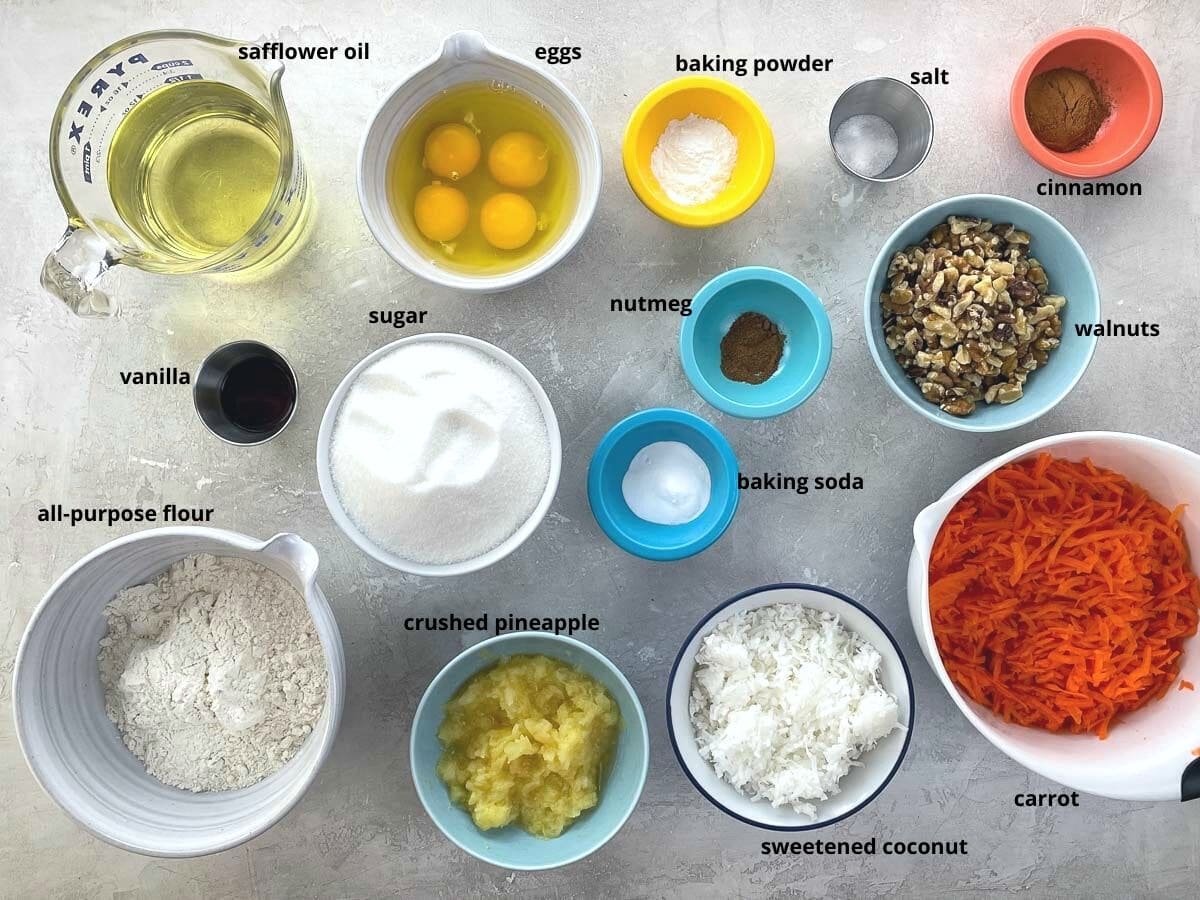 cake ingredients in bowls