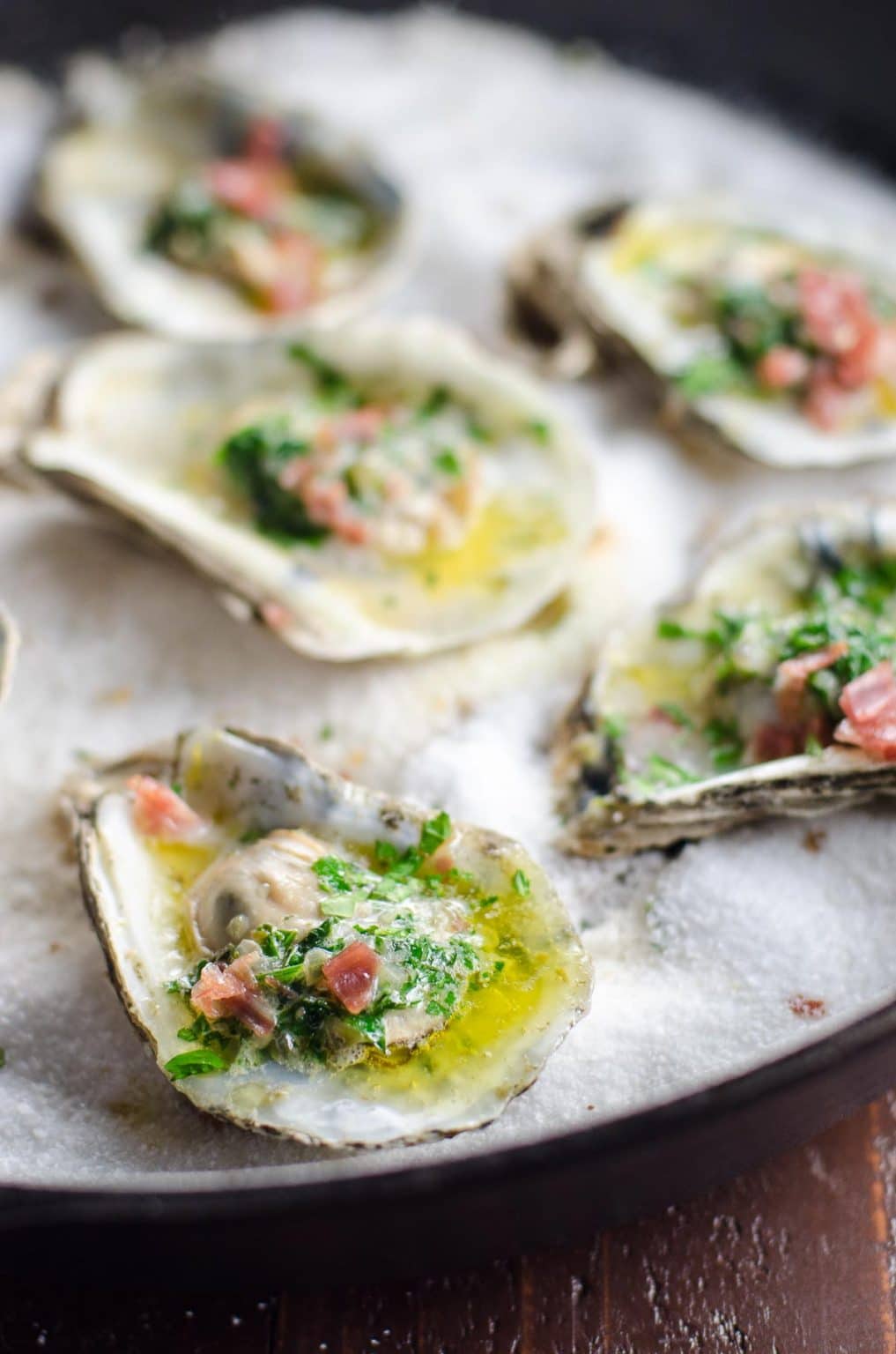 Baked Oysters with Shallot Herb Butter and Prosciutto Umami Girl