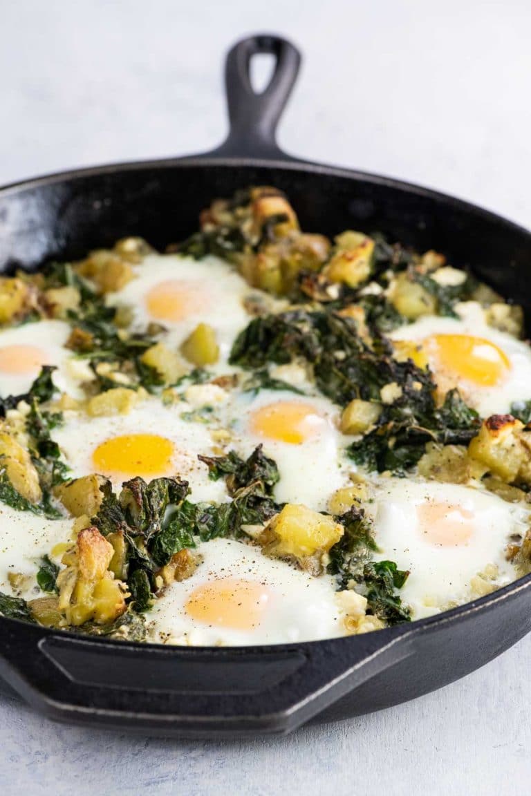 Cast Iron Baked Eggs, Kale & Potatoes Umami Girl