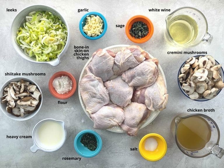 Dutch Oven Chicken Thighs with Leeks, Mushrooms & White Wine Umami Girl