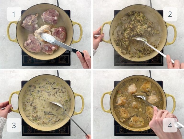 Dutch Oven Chicken Thighs with Leeks, Mushrooms & White Wine Umami Girl