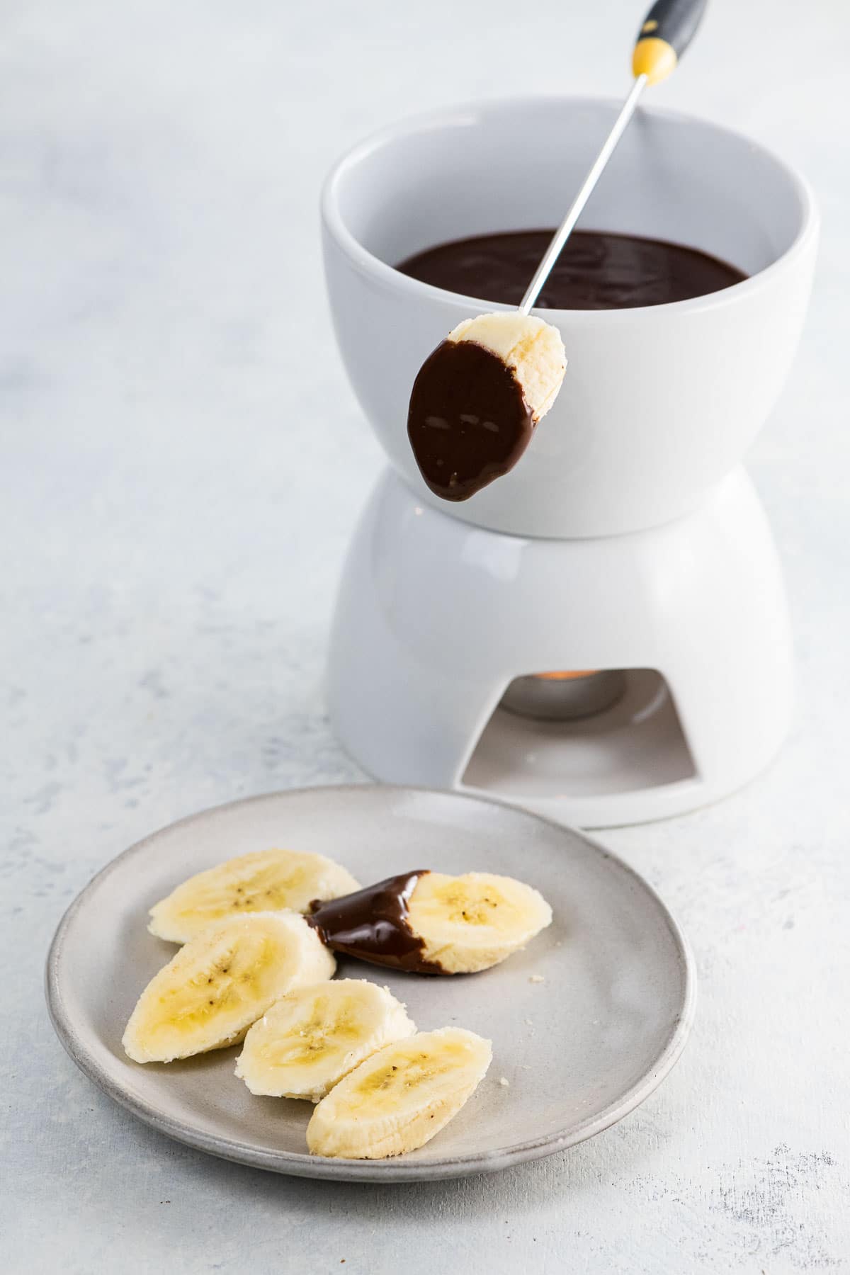 chocolate fondue with banana slices