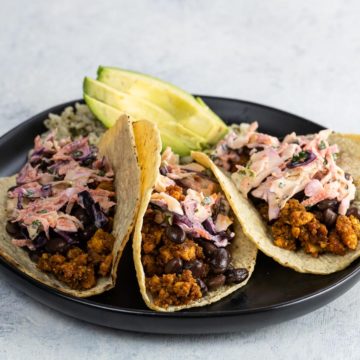 three sofritas tacos on a plate