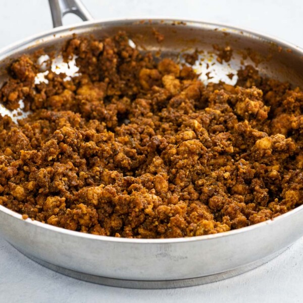tofu taco meat (sofritas) in a pan