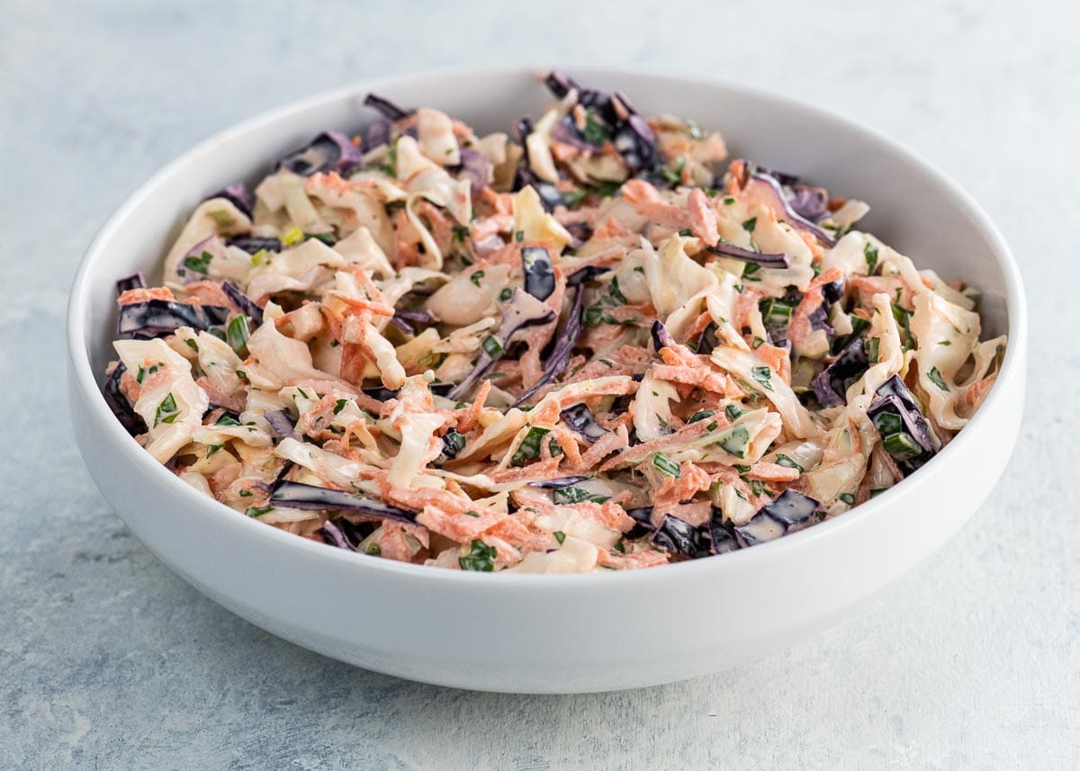 tangy cabbage slaw for tacos in a bowl