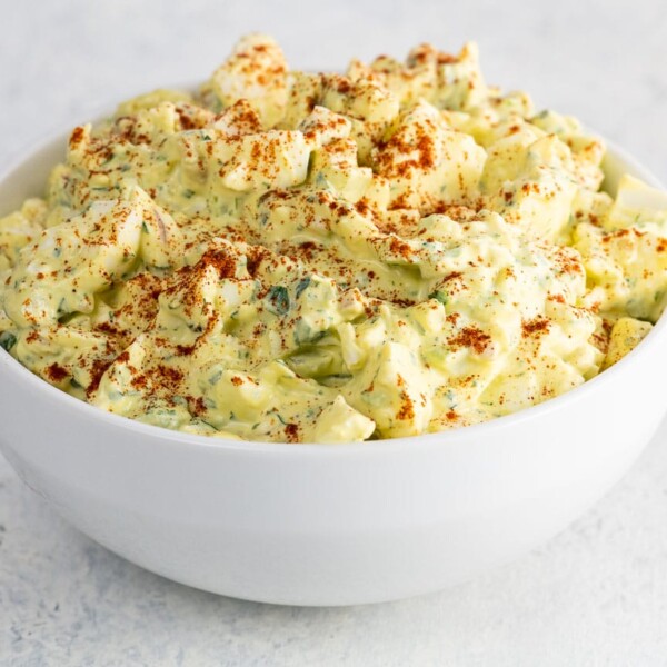 a bowl of deviled egg salad