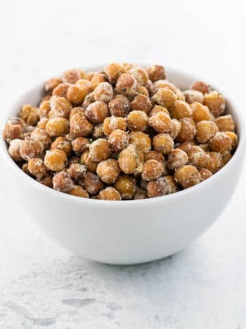 oven roasted chickpeas in a small white bowl