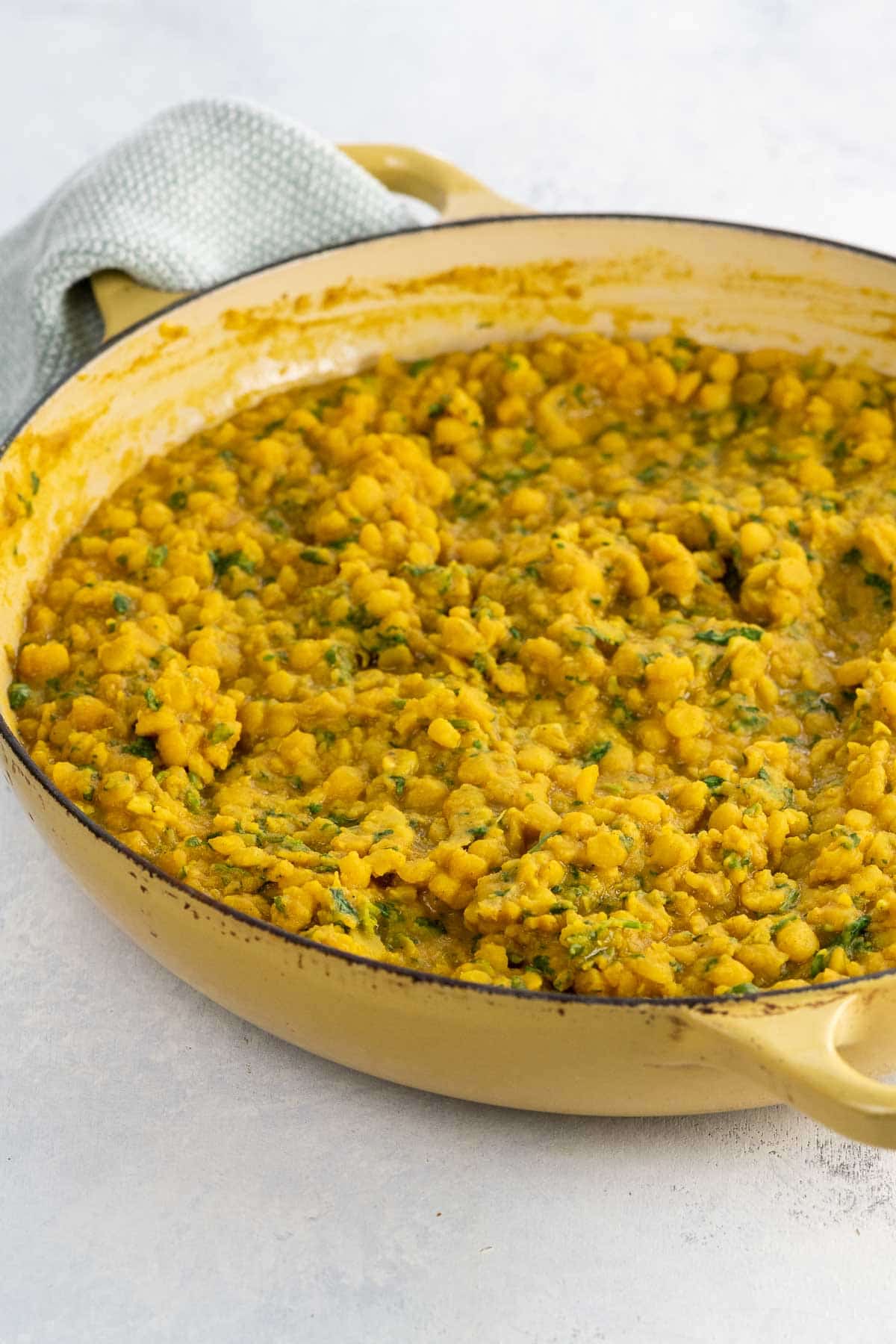 yellow split pea dahl in a pan