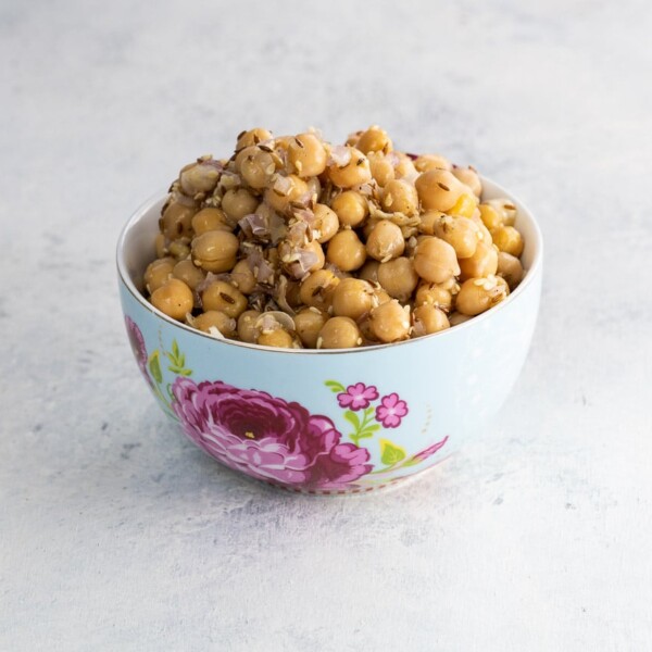 deconstructed hummus salad in a bowl