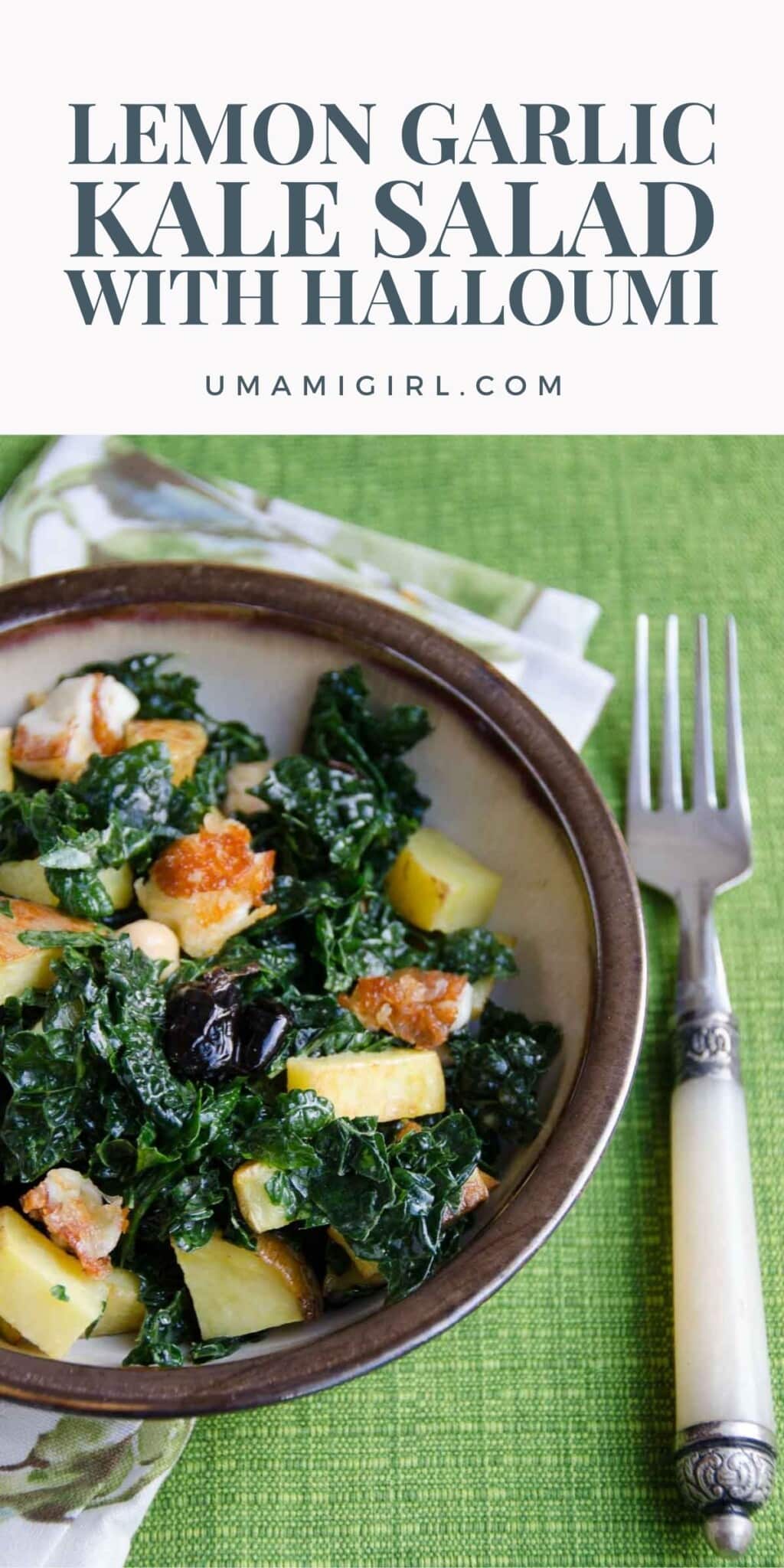 Lemon Garlic Kale Salad with Halloumi Umami Girl
