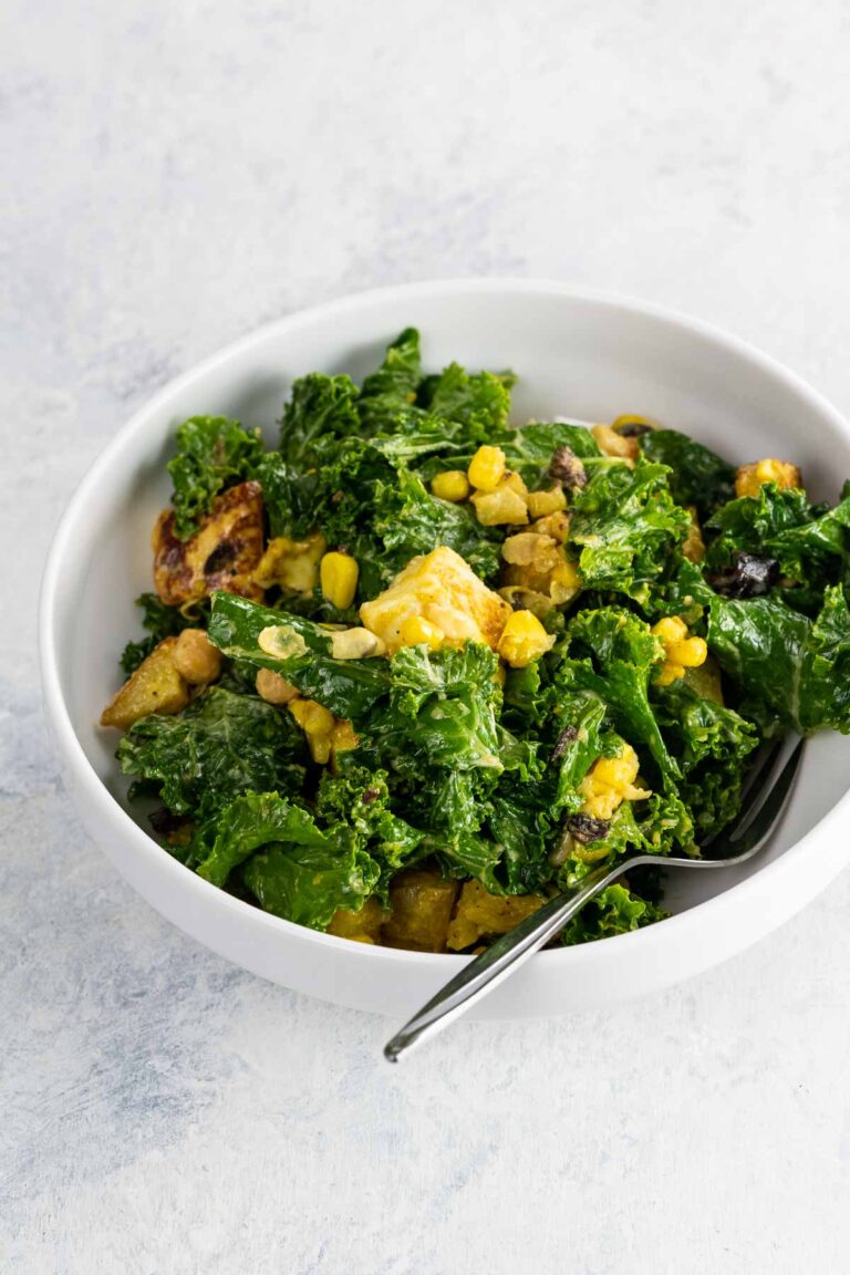 Lemon Garlic Kale Salad with Halloumi Umami Girl