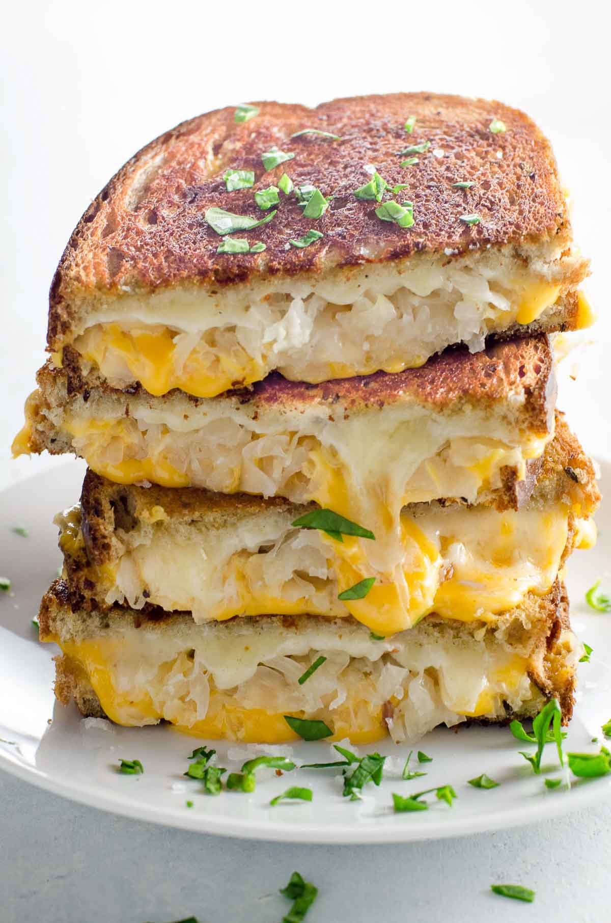sauerkraut grilled cheese with dijon on a plate