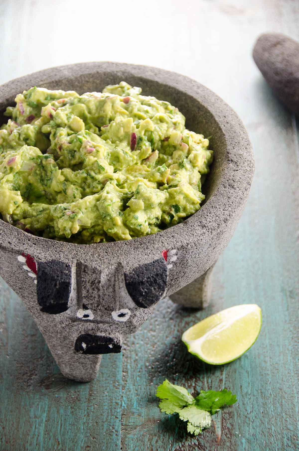 4 ingredient guacamole recipe in a molcajete