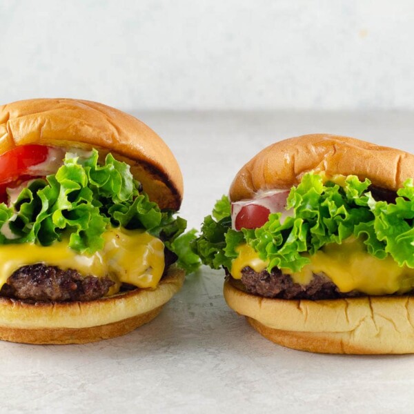 two homemade shake shack burgers