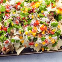 vegetarian nachos on a sheet pan