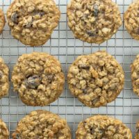 vanishing quaker oatmeal raisin cookies on a cooling rack