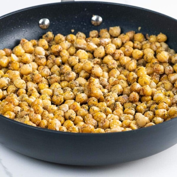 sauteed chickpeas in a frying pan