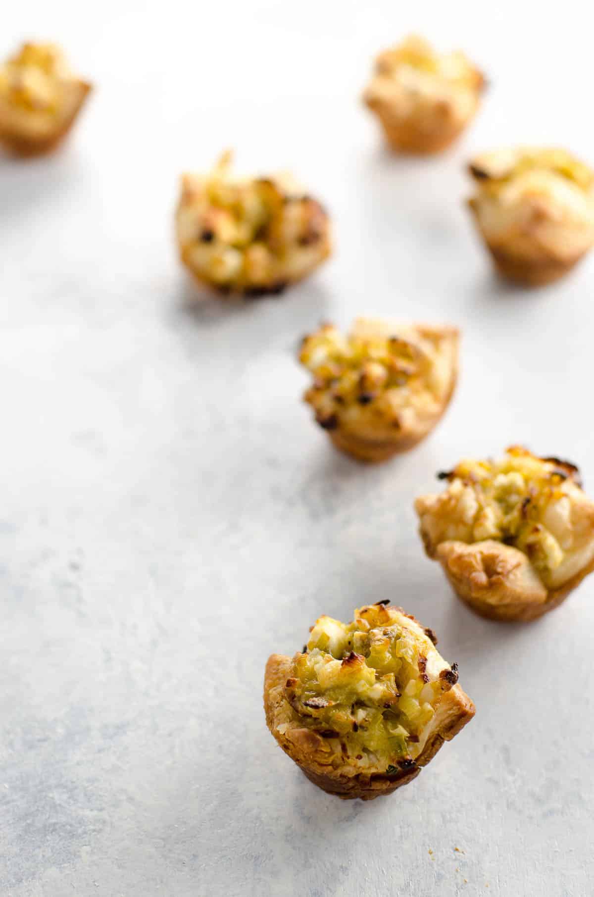 leek and feta puff pastry cup appetizers