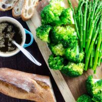 bagna cauda Piedmontese with broccoli, asparagus, baguette, and endive