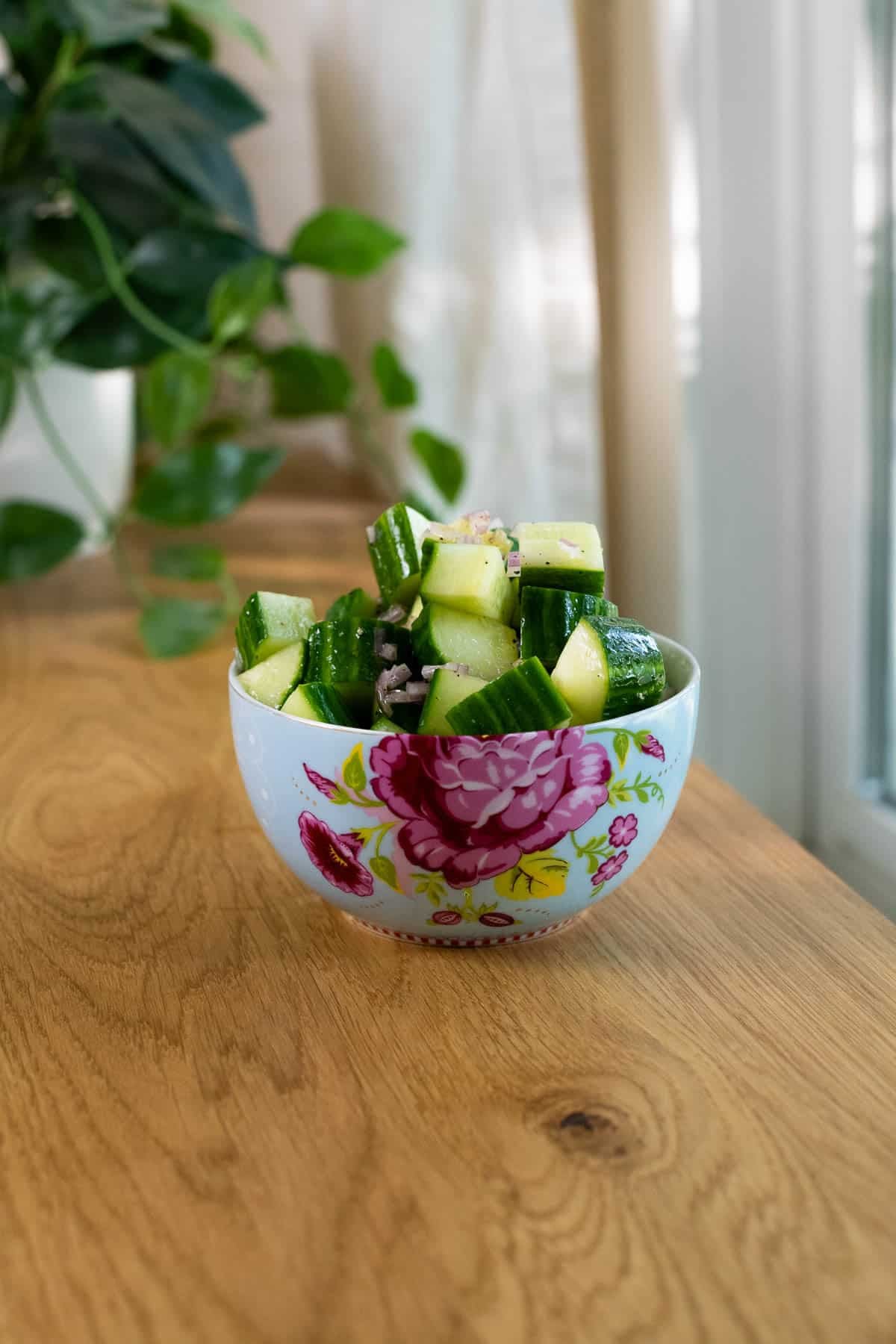 cucumber salad in a bowl
