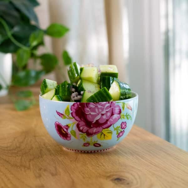 cucumber salad in a bowl