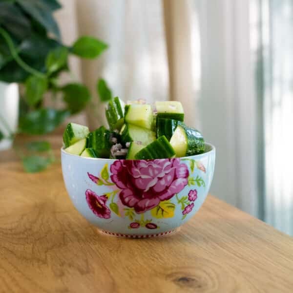 cucumber salad in a bowl