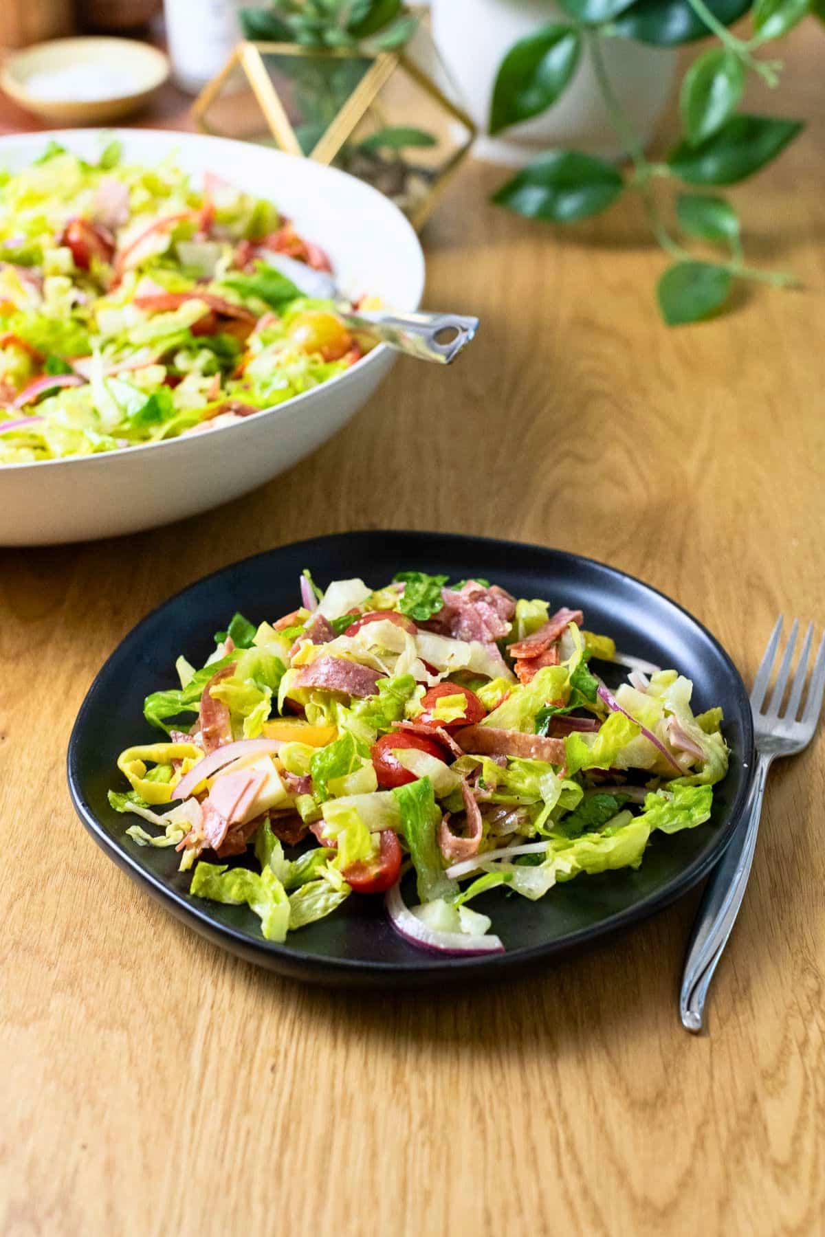 Italian sub salad on a plate