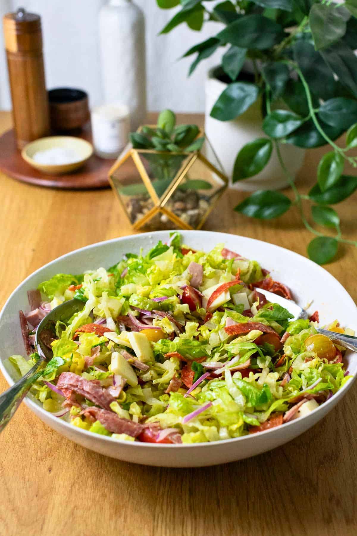 Italian sub salad in a bowl